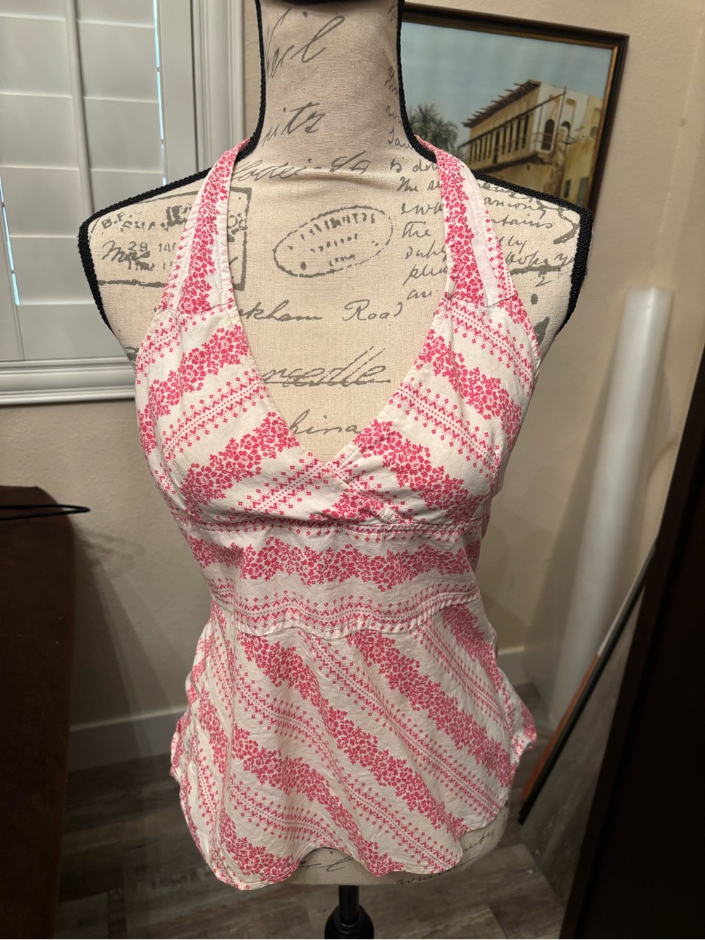 Women’s Pink & White Halter Sleepwear Tank with Flare Hem